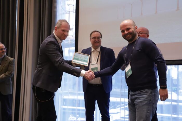 EERA DeepWind co-chair Michael Muskulus (NTNU) with Best Content Award winner Fabio Pierella, DTU Wind Energy.